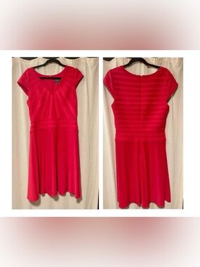 Adrianna Papell Swing Dress Red/ Pink Stretch Sz 10 V Neck! Gently used